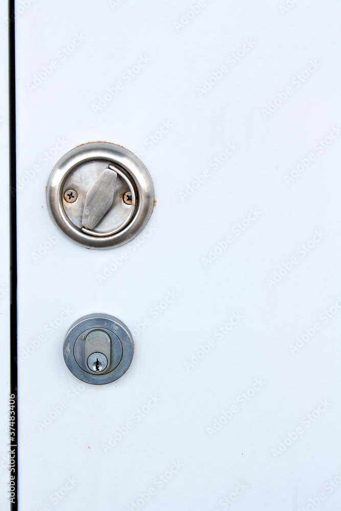 White steel door with hide handle and key lock White steel door with hide handle and key lock