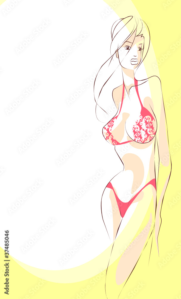 VECTOR Background with the beautiful young   woman in bikini