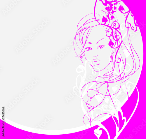 VECTOR Background with a portrait of the beautiful young girl