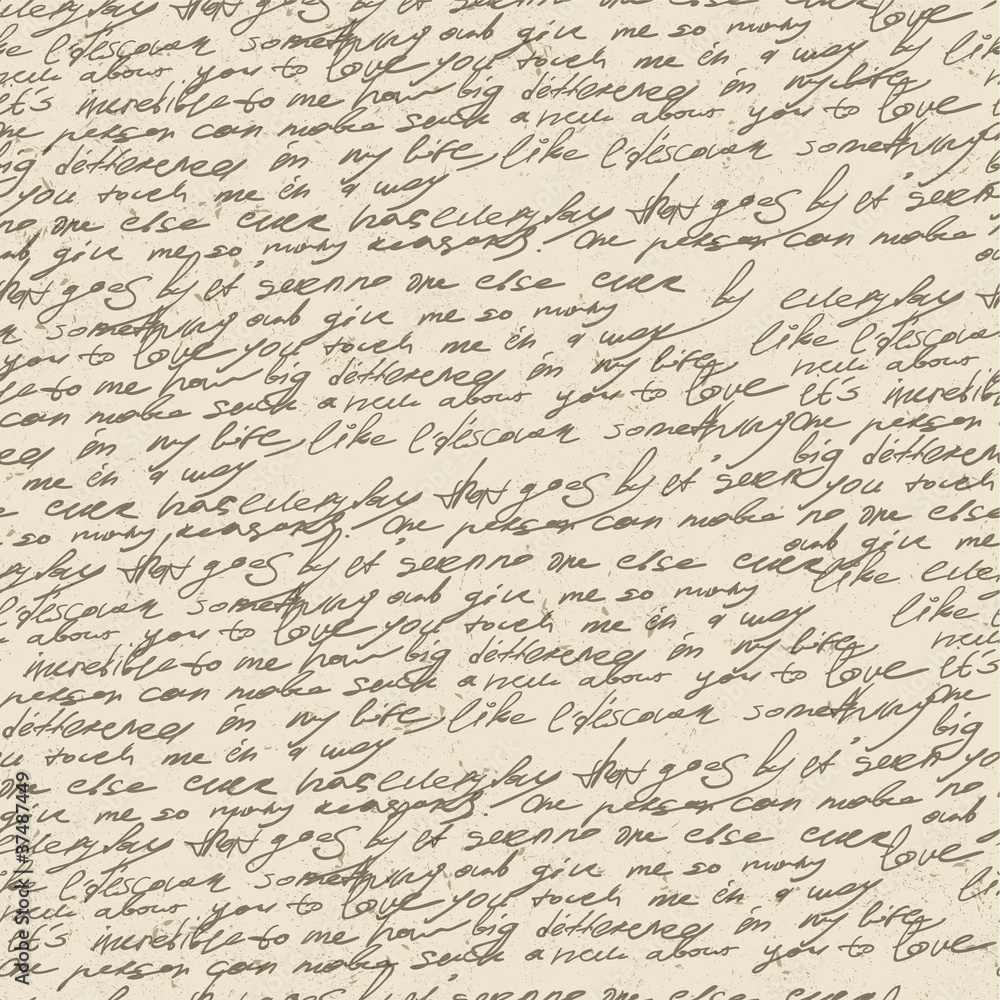 Abstract handwriting on old vintage paper. Seamless pattern, vec - obrazy, fototapety, plakaty 
