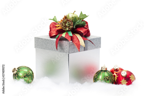 Christmas gift box and ornaments