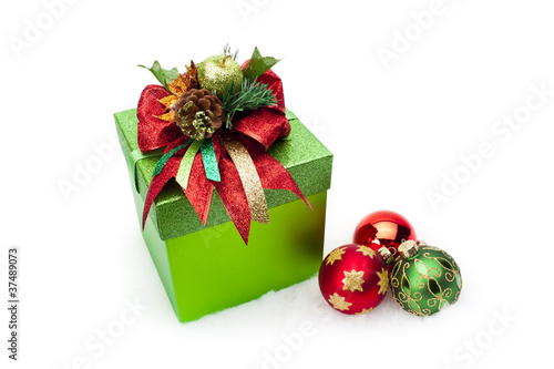 Christmas gift box with ornaments
