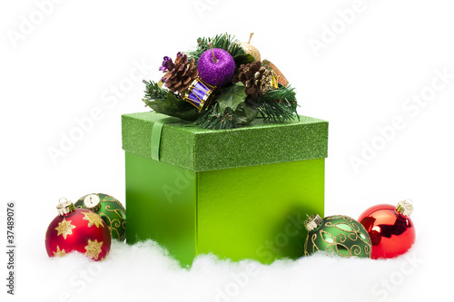 Christmas gift box with ornaments