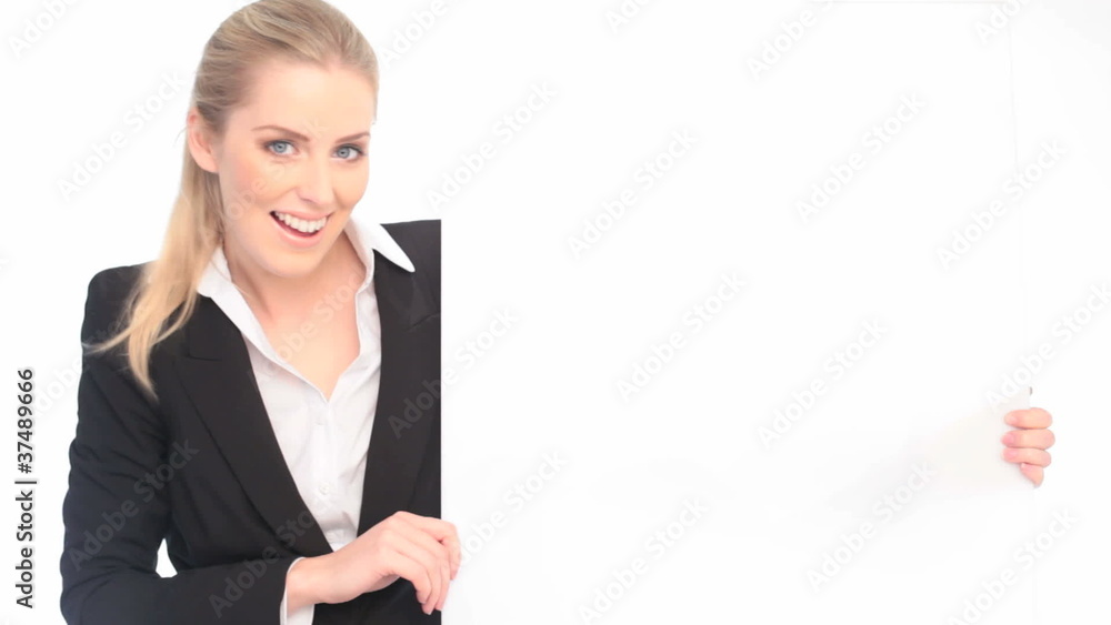 Surprised Bussinesswoman Looking At Blank Card Surprised Bussinesswoman Looking At Blank Card