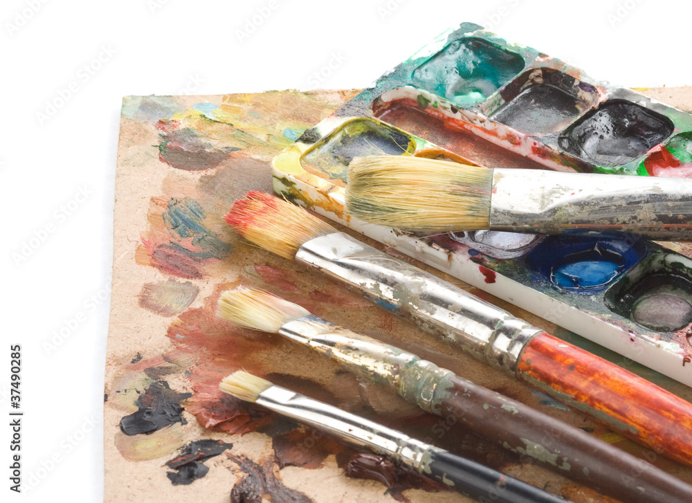 Obraz premium brush and art palette with paints