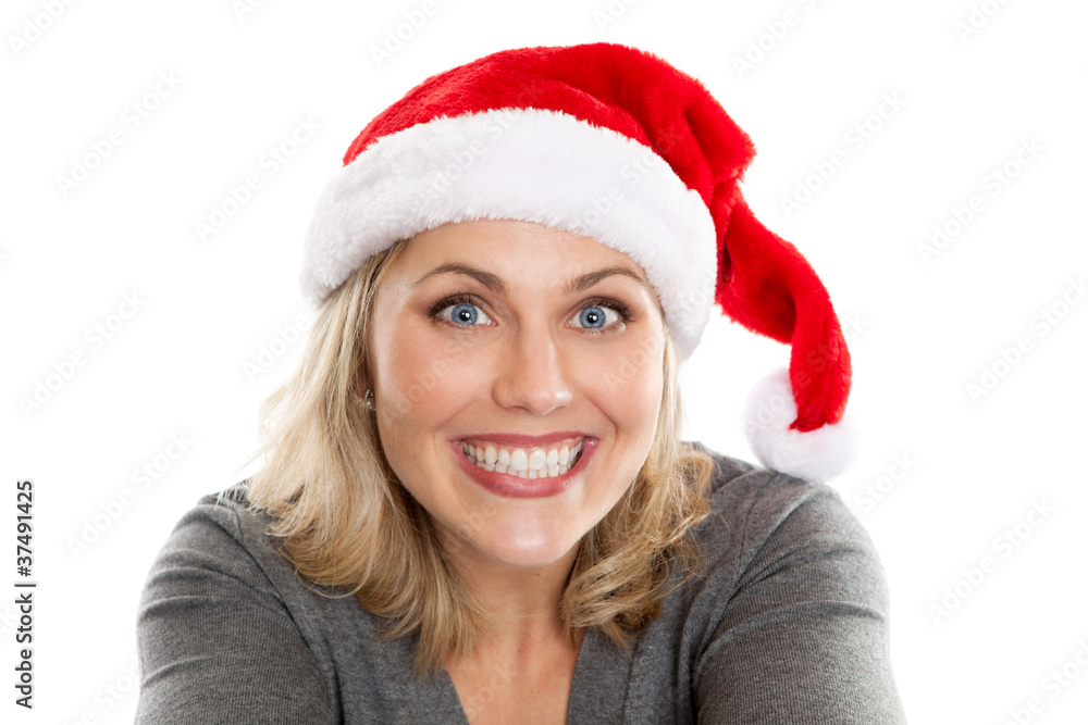 Happy woman wearing santa hat Happy woman wearing santa hat