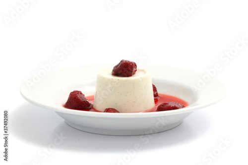 Strawberry Panna Cotta pudding isolated in white background