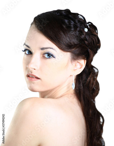 A beautiful girl . Isolated on a white background.