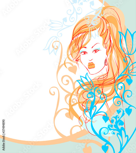 VECTOR background with a portrait of the beautiful young girl