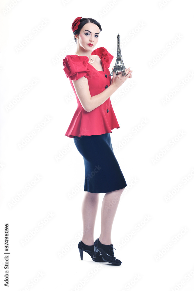 beautiful young woman with paris symbol eiffel tower beautiful young woman with paris symbol eiffel tower