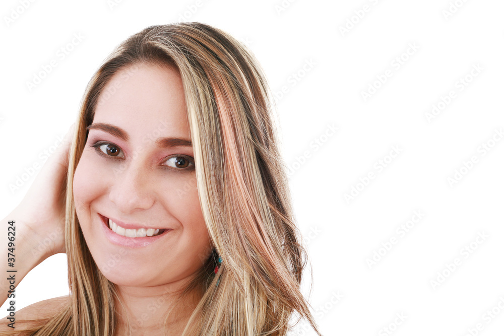 attractive smiling woman portrait on white background attractive smiling woman portrait on white background