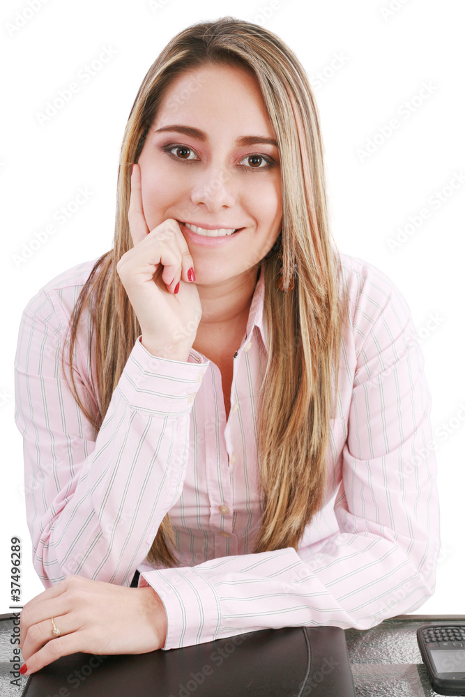 portrait of a young business woman with papers in the office portrait of a young business woman with papers in the office