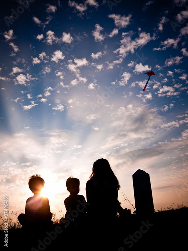 Kite flying at sunset