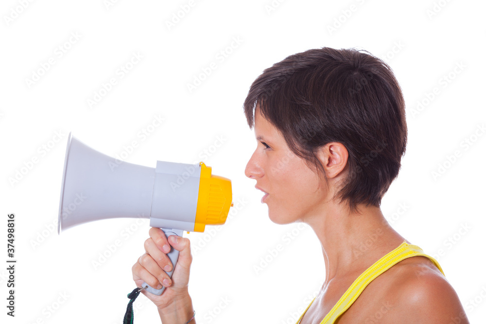 Young Woman Talking Through Megaphone Young Woman Talking Through Megaphone