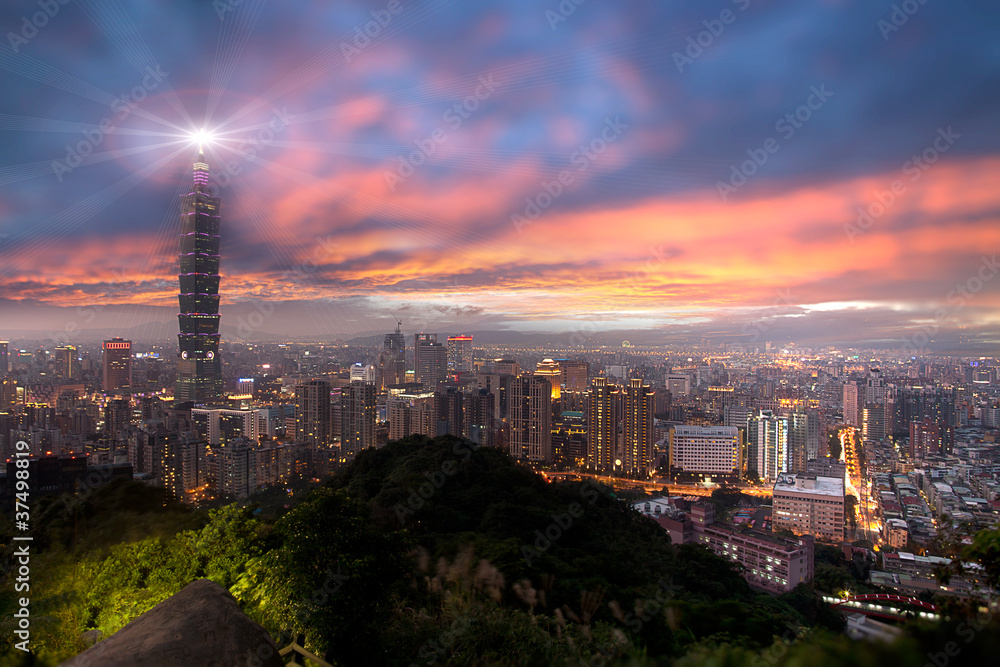 Fototapeta premium Sunset of Taipei city