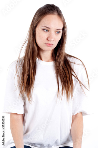 woman, white background, emotions