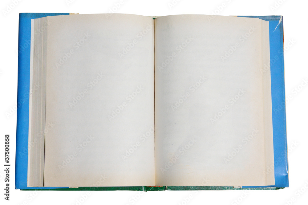 Blank old book open on white background Blank old book open on white background