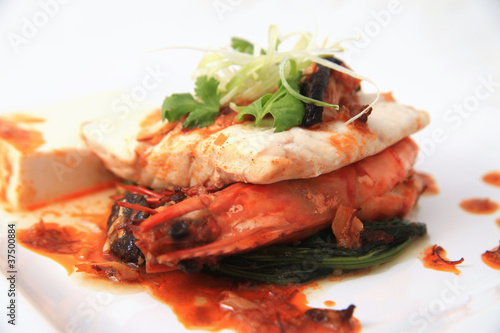 tiger prawn with XO sauce and tofu