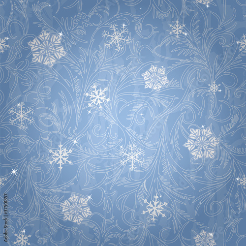 Beautiful blue frost winter seamless pattern with snowflake