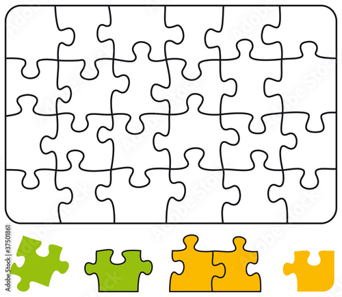 Jigsaw puzzle in the form of a rectangle with single pieces which can be individually removed and arranged. Illustration on white background. Vector.