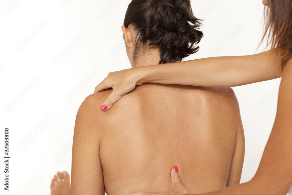 Naklejka premium Massage of back on white background