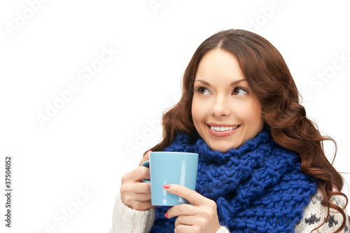 woman with blue mug