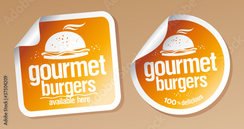 Gourmet burgers, stickers set.