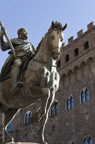 Statue of Cosimo Medici at Christmas in Florence Italy