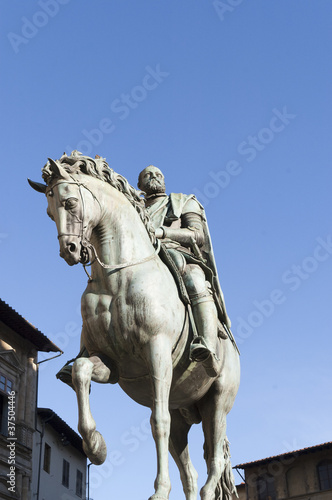 Statue of Cosimo Medici at Christmas in Florence  Italy