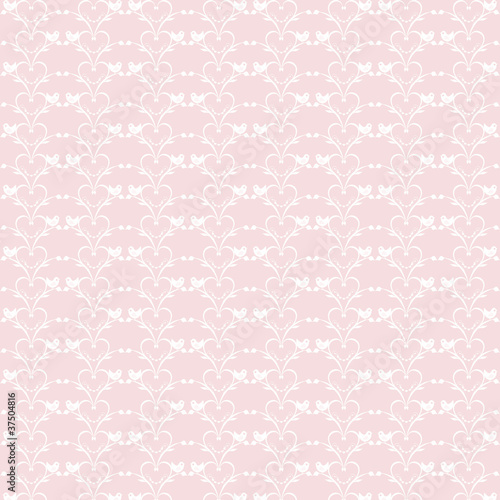 Seamless floral hearts and birds pattern