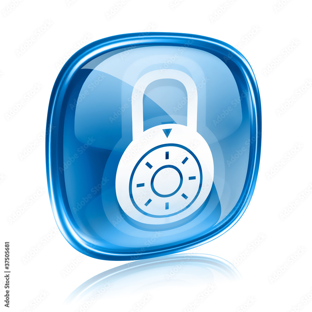 Lock off, icon blue glass, isolated on white background. Lock off, icon blue glass, isolated on white background.