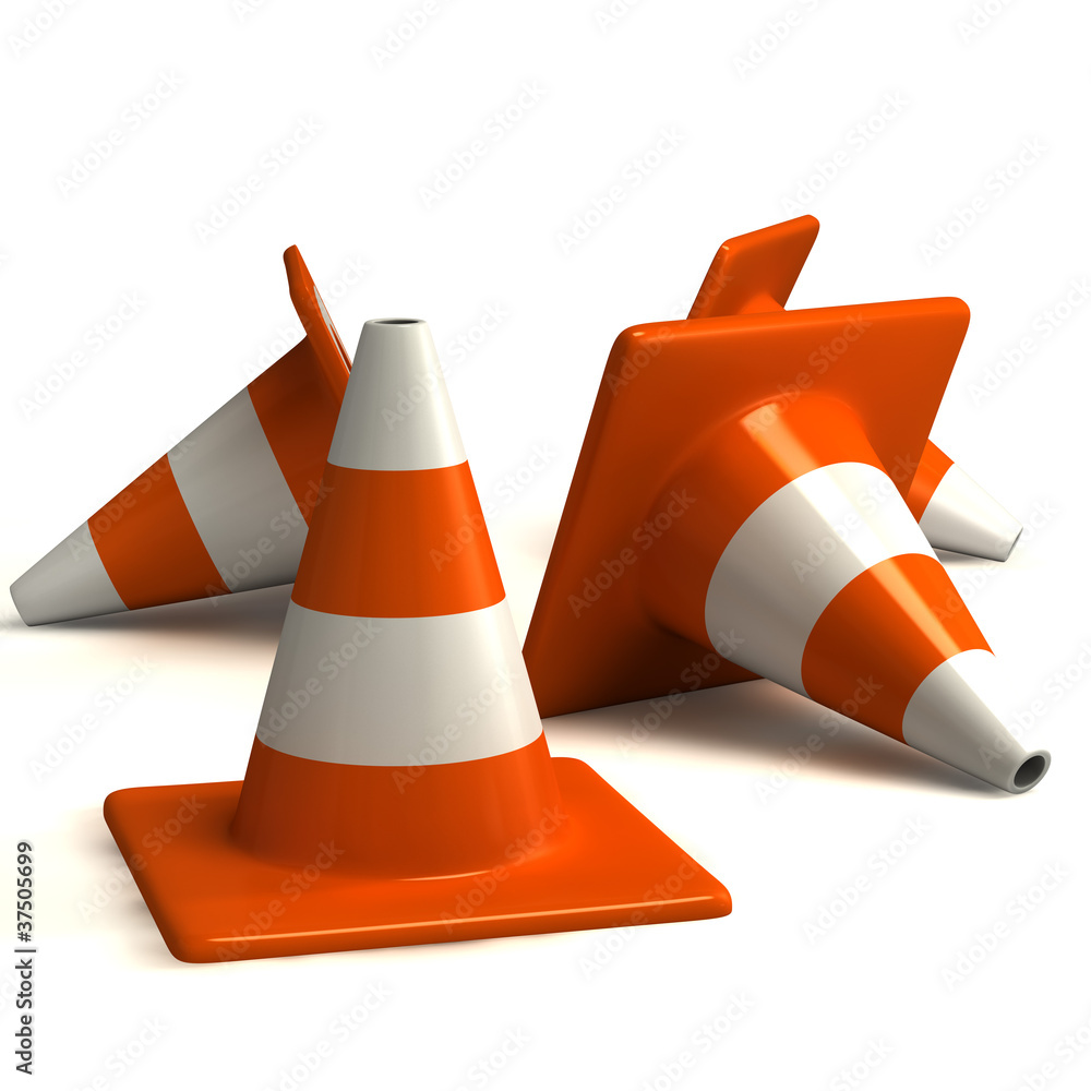 Rendered traffic Cones isolated on white