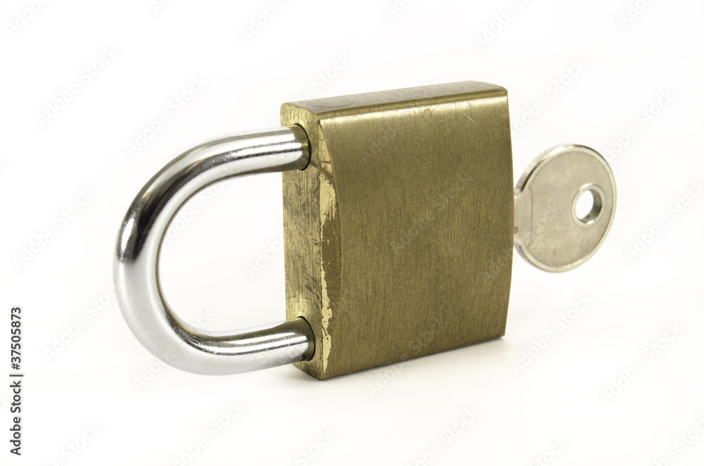 Padlock with key on white background Padlock with key on white background