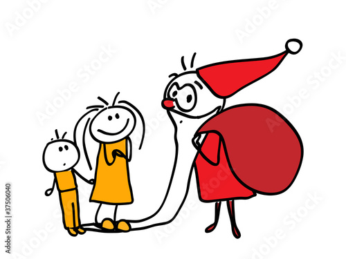 Children caught Santa Claus and they are waiting gifts