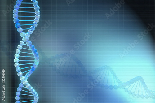 Digital illustration of a DNA model in blue background