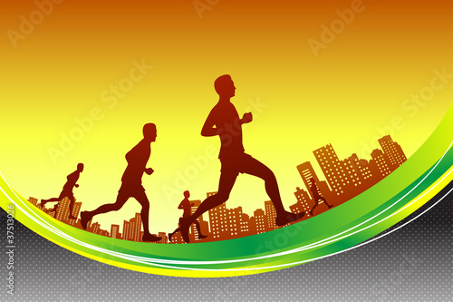 Man running in city backdrop
