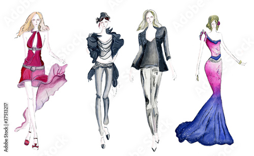 four fashion sketches
