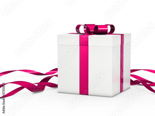 gift box white pink ribbon