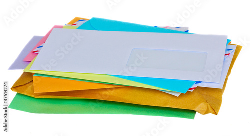 фотографія pile of mail isolated on white background