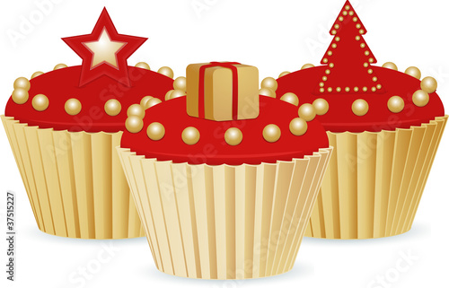 red and gold Christmas cupcakes