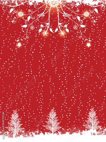 red winter flourish and christmas tree background