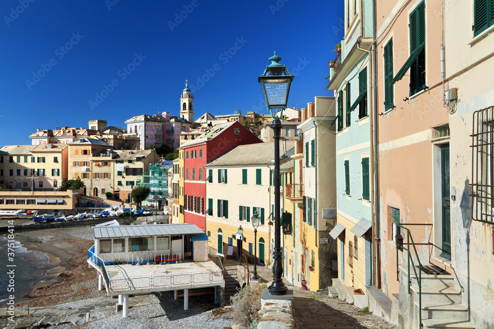 Fototapeta premium Bogliasco, plaża i promenada, Liguria, Włochy