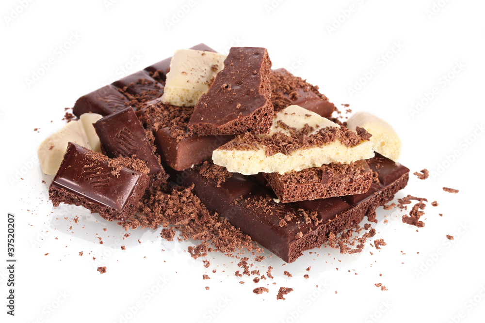 Slices of milk and white chocolate bar with chocolate Slices of milk and white chocolate bar with chocolate
