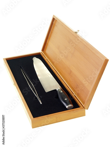 kitchen knife in a wooden box