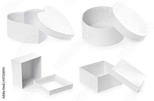 Set of opened pasteboard gift boxes with clipping path