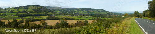 Panoramic view the Usk valley and A40 road in Wales UK. photo