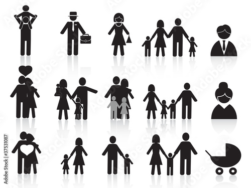 black happy family icons set