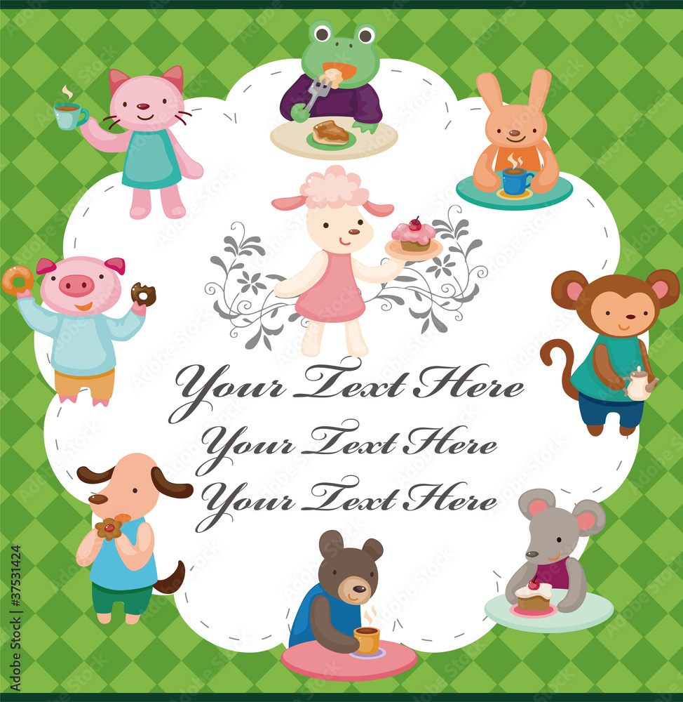 cartoon animal tea time card cartoon animal tea time card