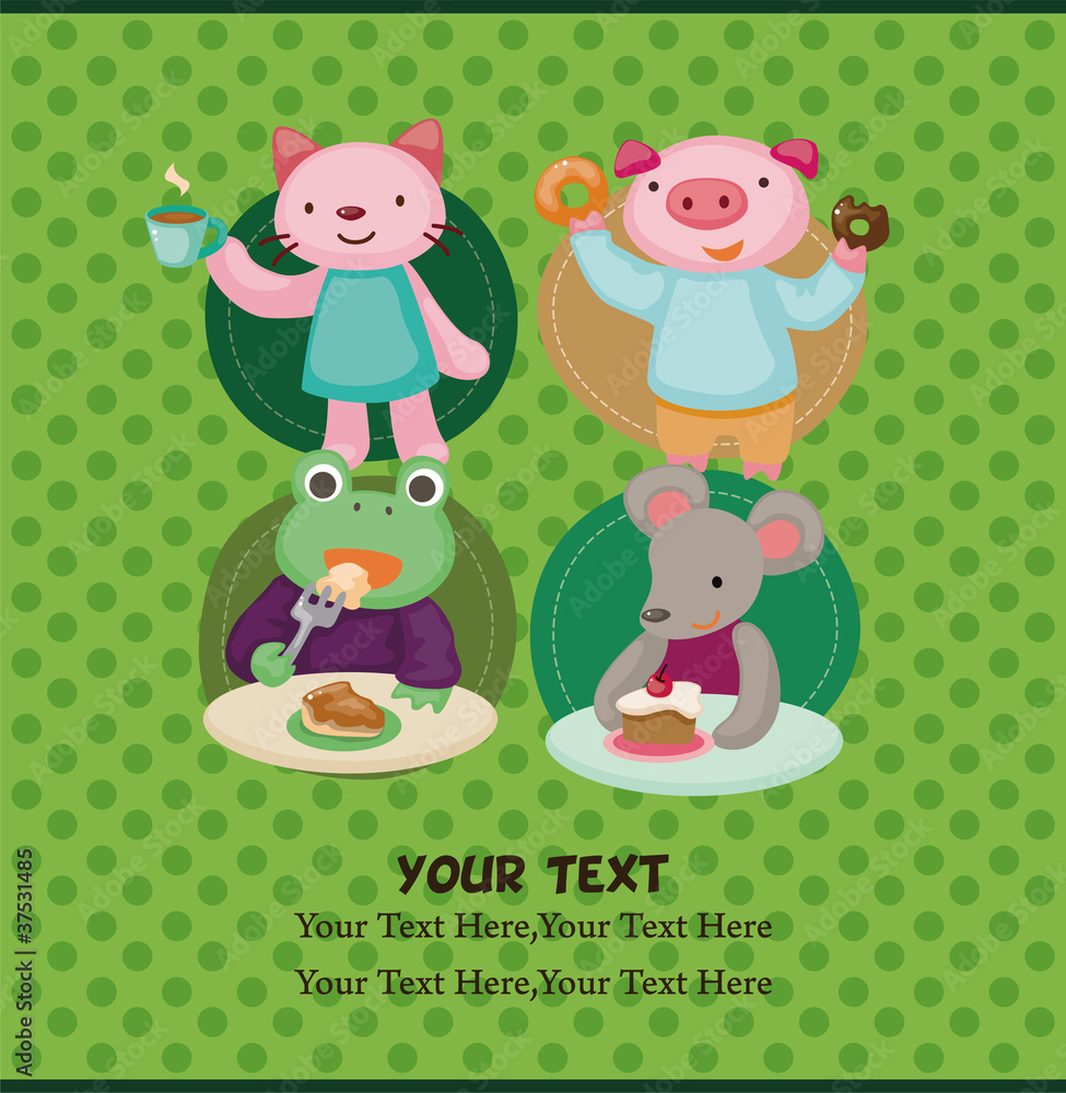 cartoon animal tea time card cartoon animal tea time card
