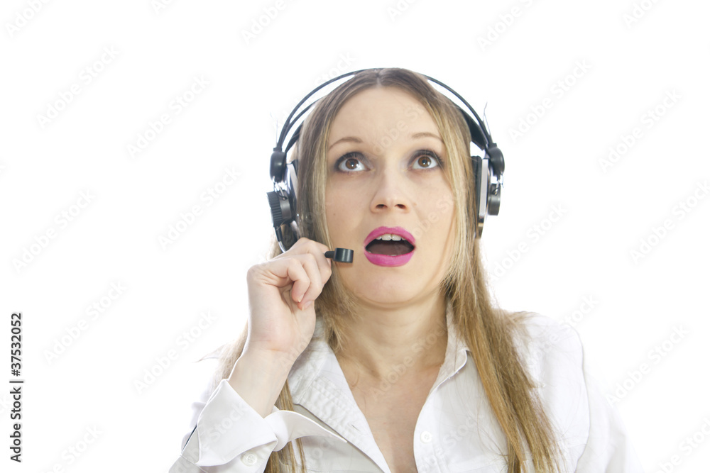 blond girl with headphones surprised, amazed, shocked blond girl with headphones surprised, amazed, shocked
